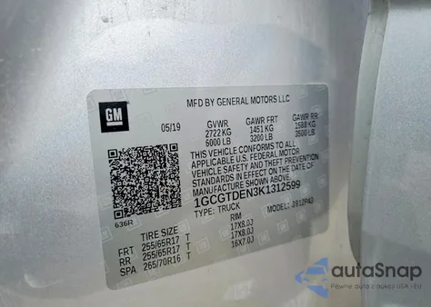 2019 Chevrolet Colorado Z71 z USA, uszkodzony, nr VIN 1GCGTDEN3K1312599